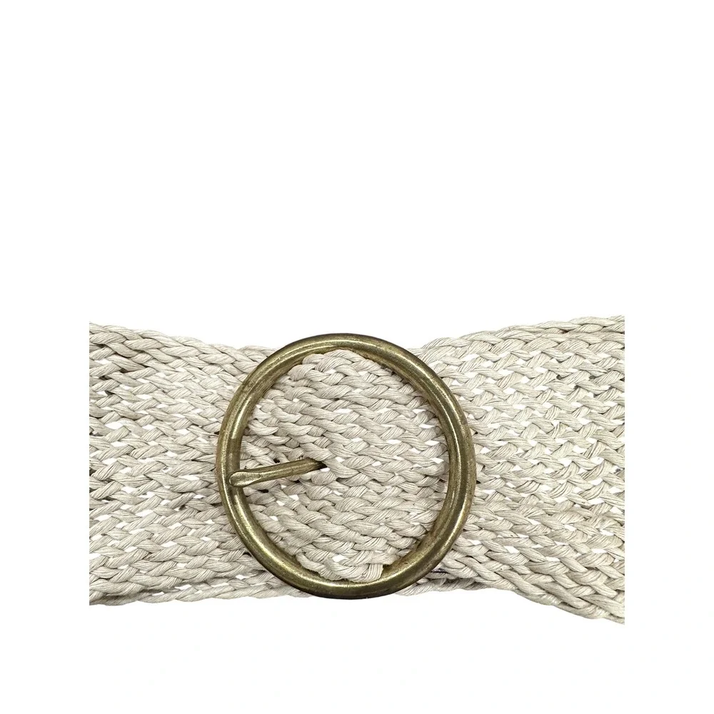 Gap Woven Braided Belt Womens 31 Cream White Genuine Leather Brass Buckle USA